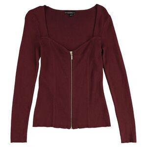 GUESS Womens Solid Ribbed Cardigan Sweater, Red, NWT